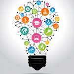The concept of effective education. Light bulb with colorful edu