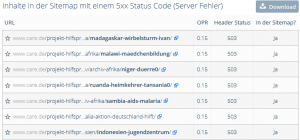 Übersicht 5xx Fehler Sitemap.xml OnPage.org