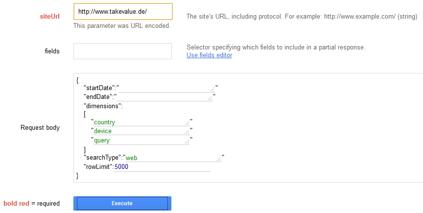 API Explorer der Google Search Console