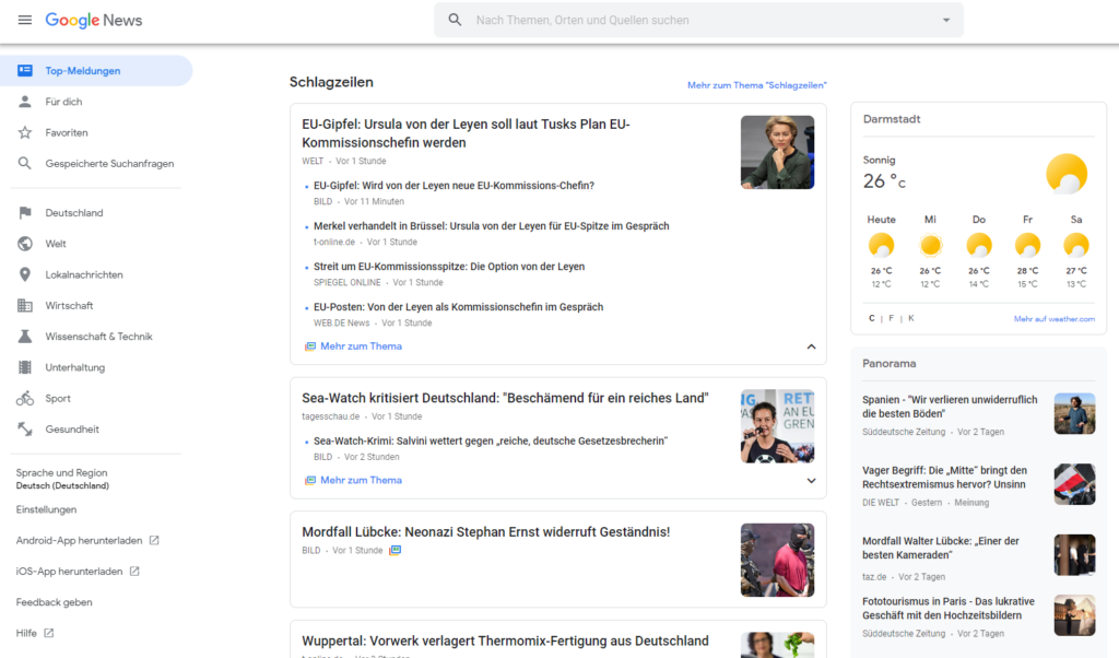 Startseite Google News