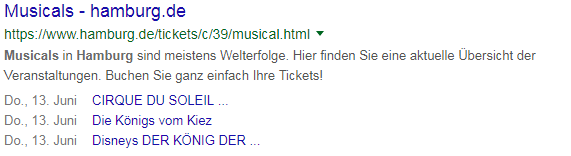 Rich Snippet Ergebnis für Veranstaltungen