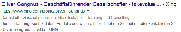 Rich Snippet Ergebnis für eine Person