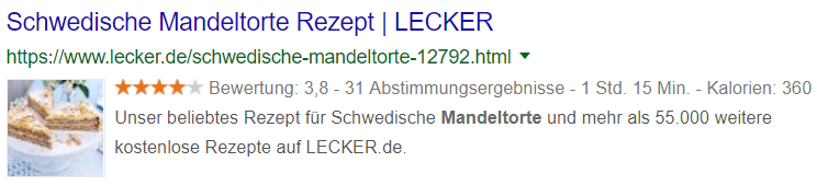 Abbildung 2 - Schema.org Suchanfrage Mandeltorte