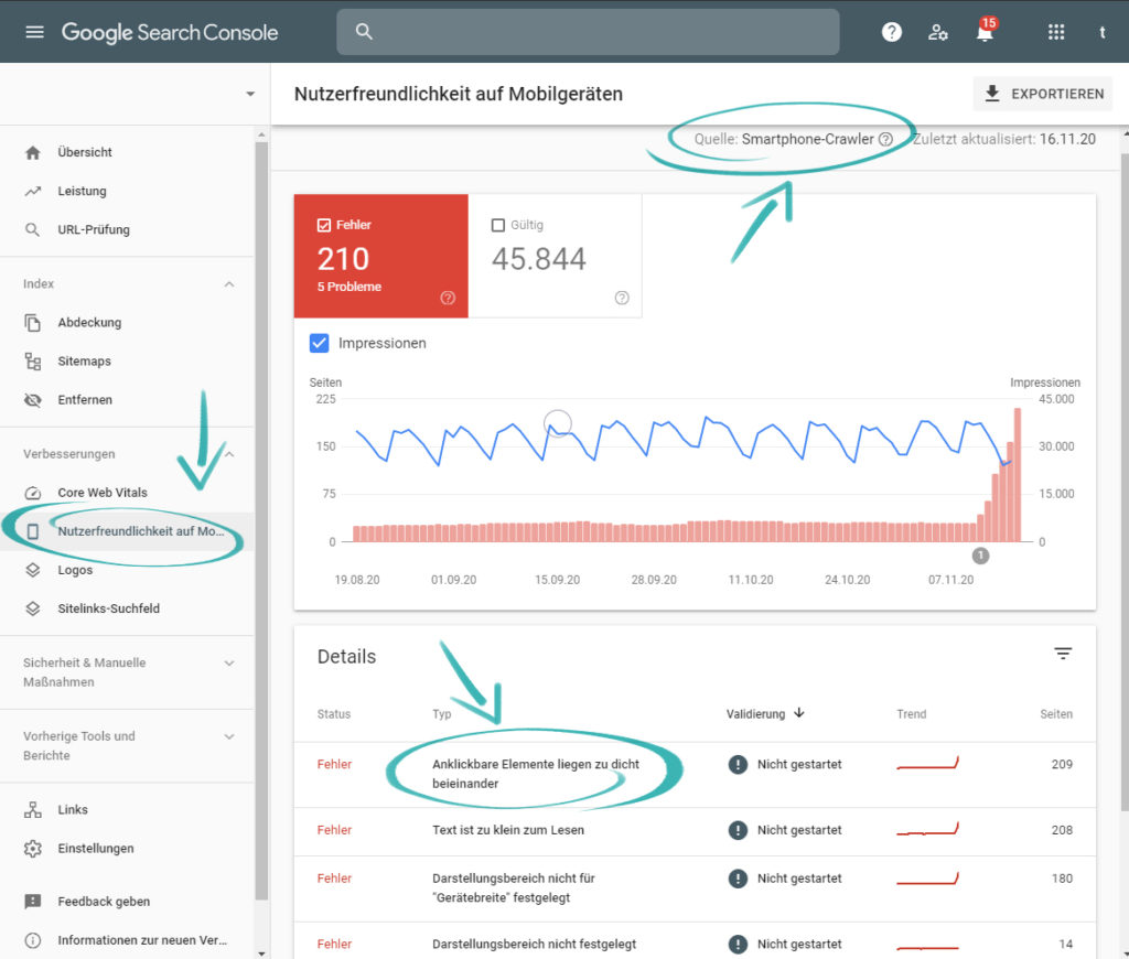 Die Search-Console von Google verrät Ihnen, welche Crawler Ihre Website besucht haben, und gibt Hinweise zur Nutzerfreundlichkeit auf Mobilgeräten.
