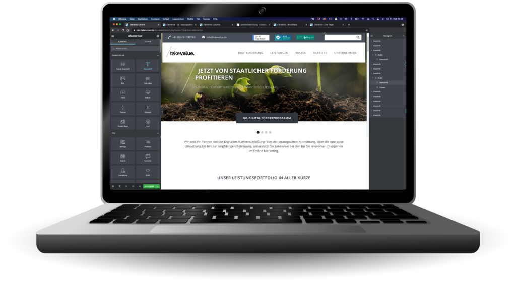 Takevalue Website: Mit WordPress und Elementor erstellt