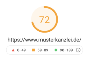 Beispielseite einer Anwaltskanzlei, bewertet durch Google PageSpeed Insights