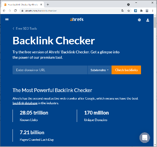 Den Backlink Checker von Ahrefs gibt es auch in einer kostenlosen Variante.