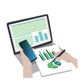 Icon eines Laptops mit Handy und Hand